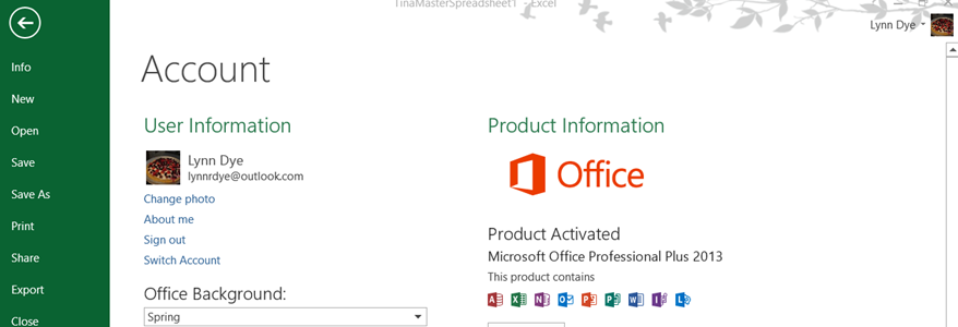 how can a go to the back stage viewe in office 365 for mac
